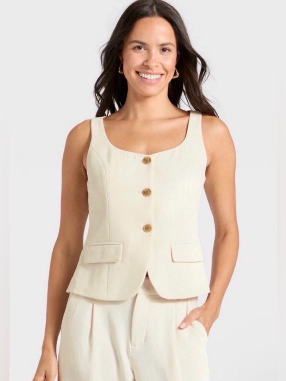 A New Day Signature Crepe Sleeveless Scoop Vest In Cream NWT